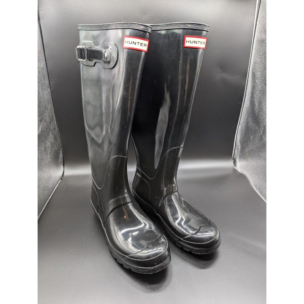 Hunter Women's 9 Original Tall Gloss Rain Boots Black Waterproof EUC